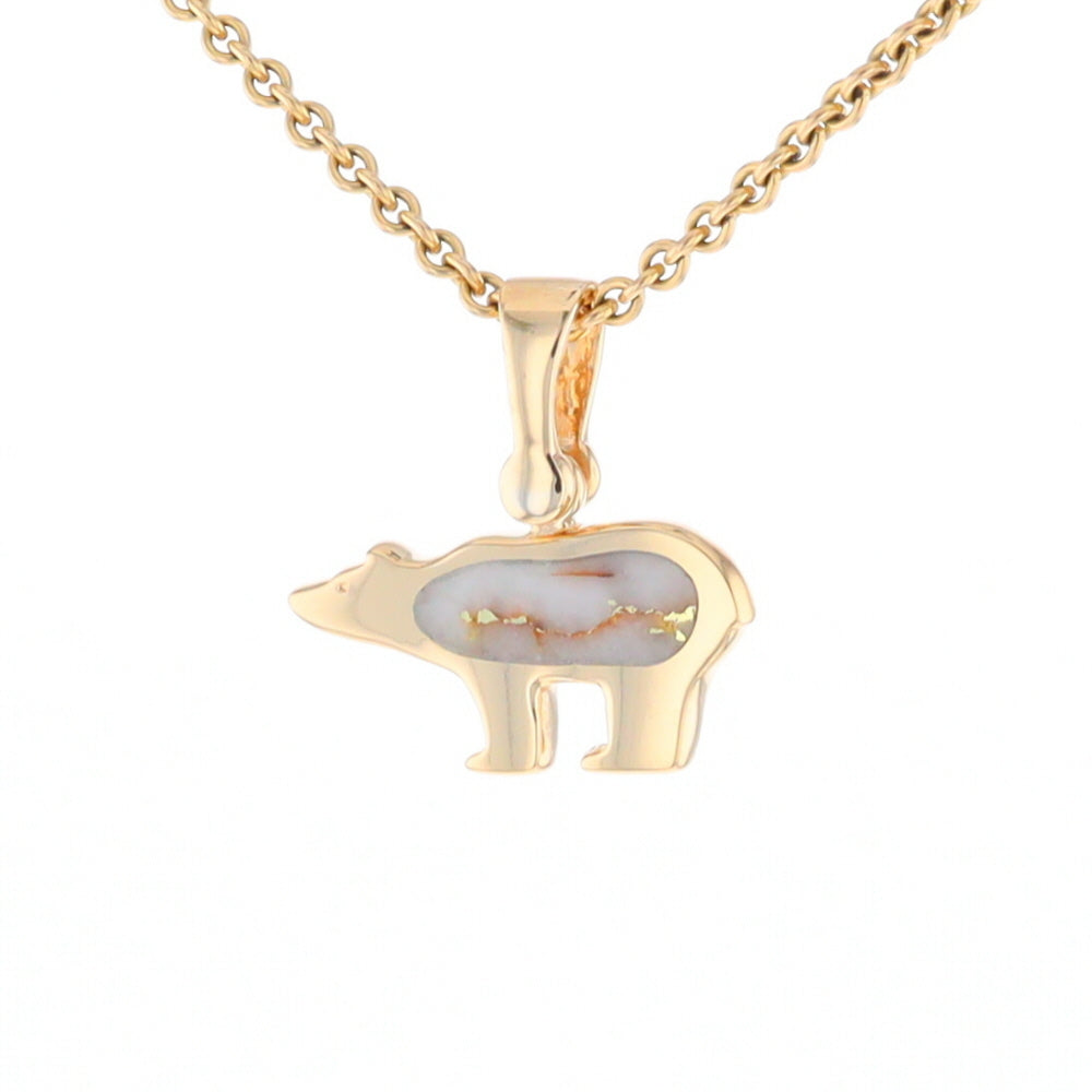 Gold Quartz Inlaid Polar Bear Pendant