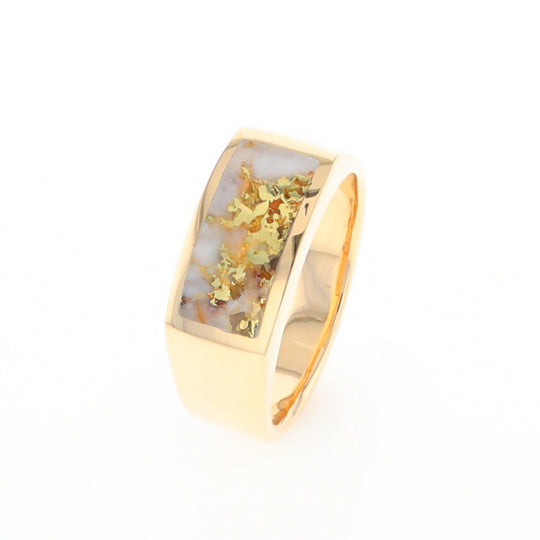 Gold Quartz Ring Rectangle Inlaid Design