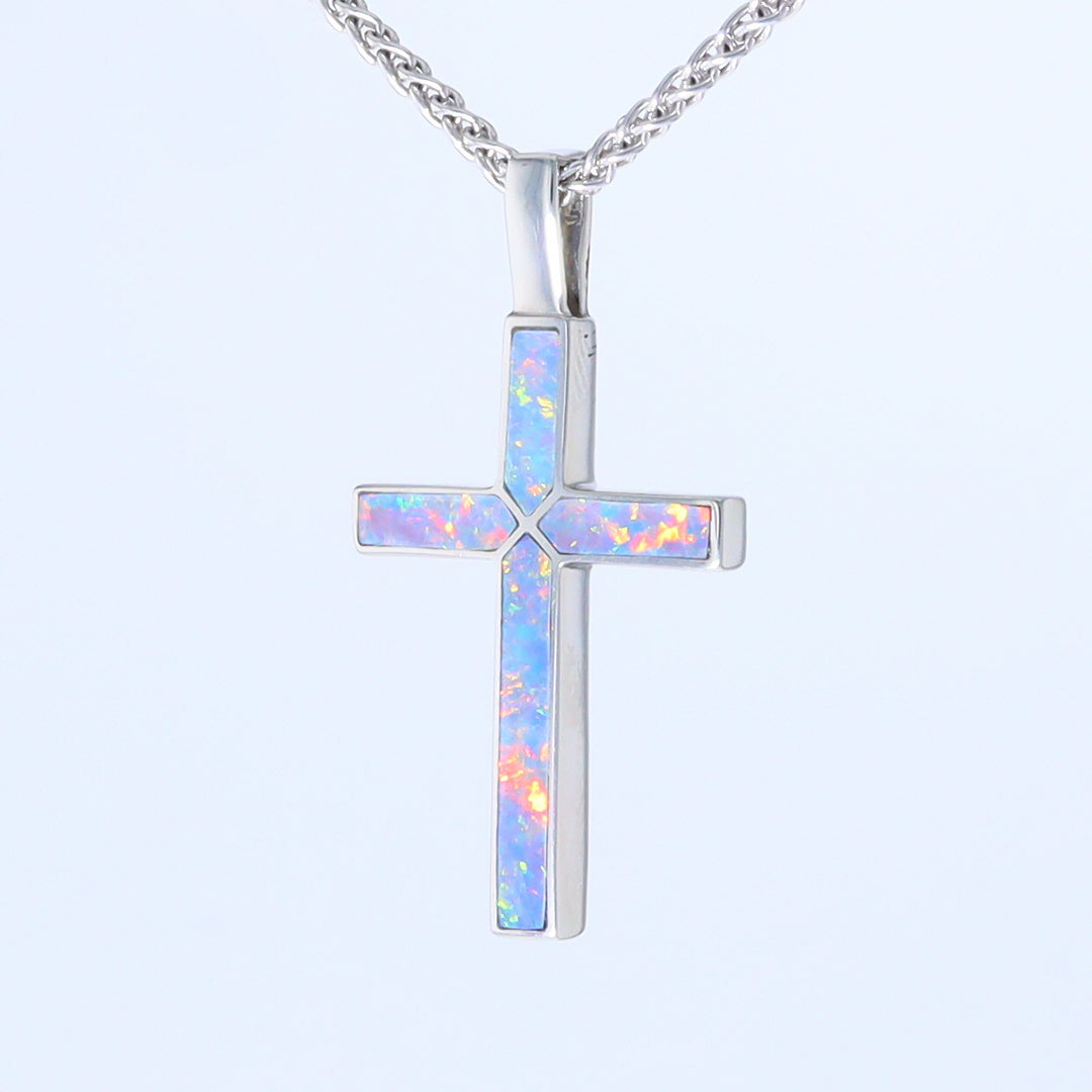 Opal Pendant 4 Section Inlaid Cross