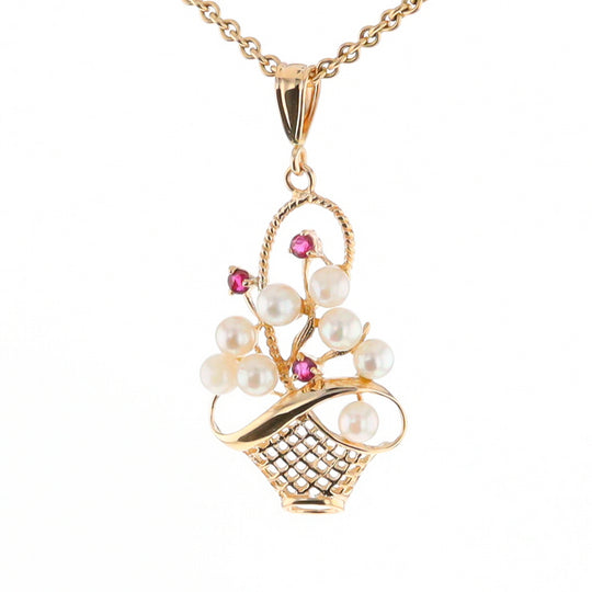 Pearl and Ruby Basket Pendant