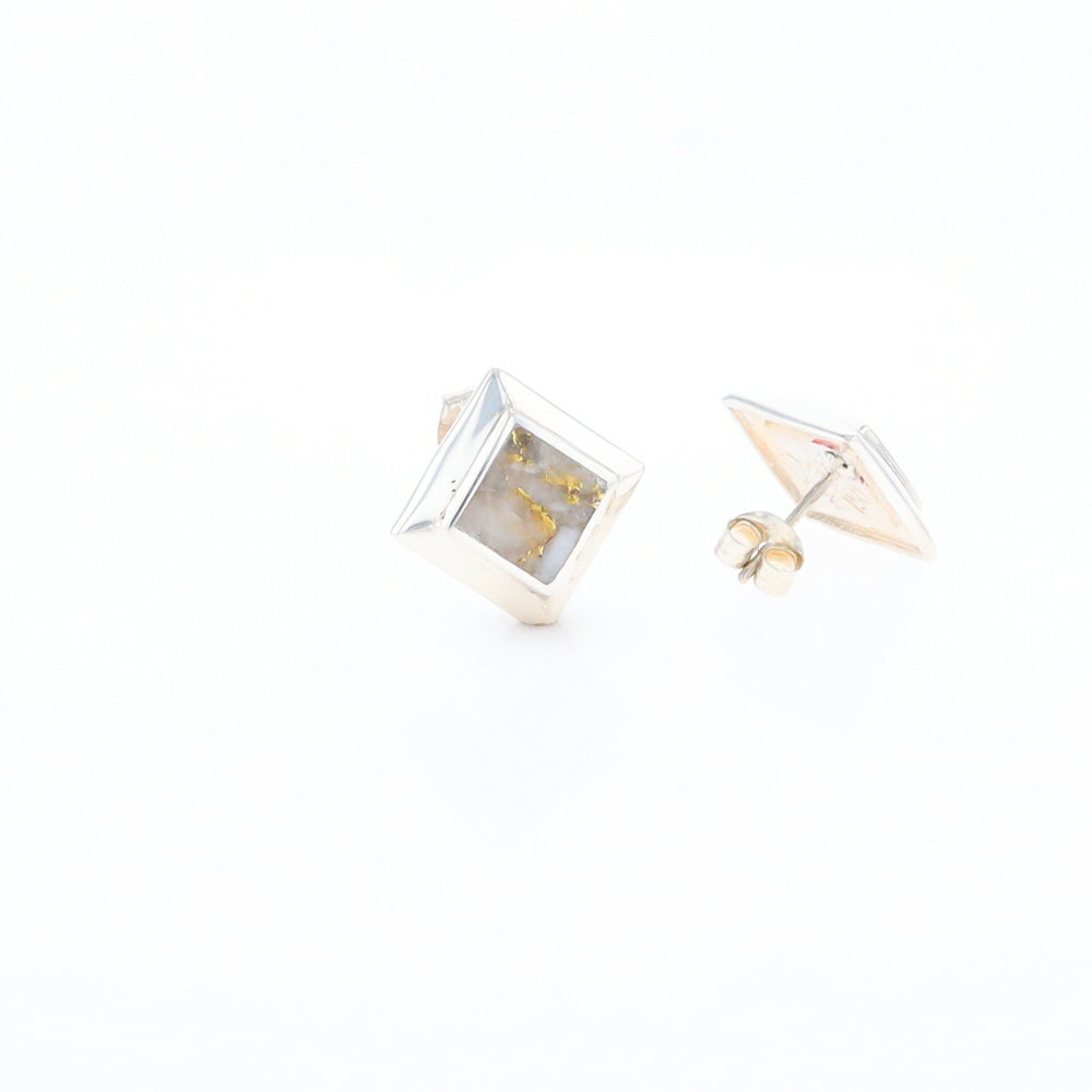 Sterling Silver Gold Quartz Inlaid Square Stud Earrings - G3