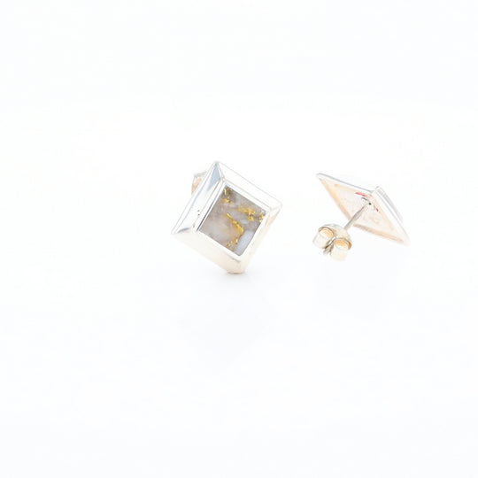 Sterling Silver Gold Quartz Inlaid Square Stud Earrings - G3