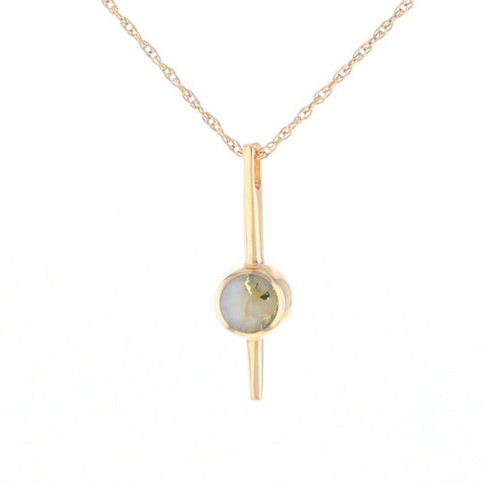 Gold Quartz Necklace Bar Design Round Superior Quality Inlaid Pendant