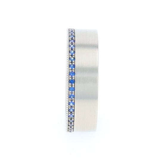 Men's Contemporary Matte Design Wedding Band with Boarder Sapphires