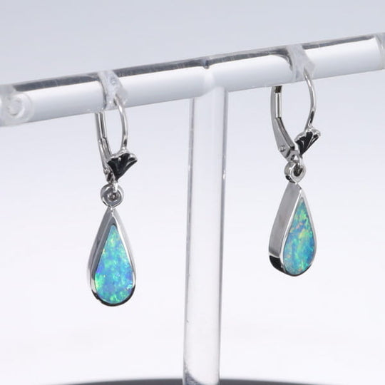 Opal Earrings Tear Drop Inlaid Design Lever Backs
