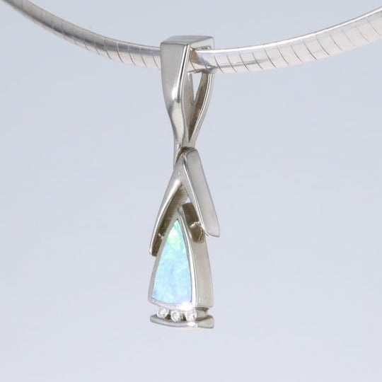 Opal Pendant Triangle Inlaid Design with .06ctw Round Diamonds