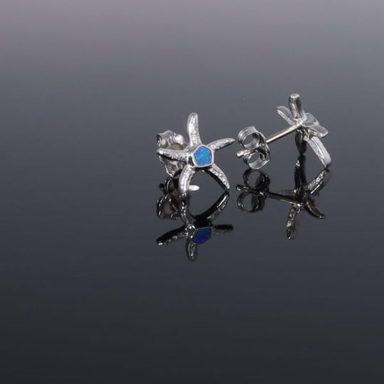 Opal Earrings Inlaid Realistic Star Fish Design