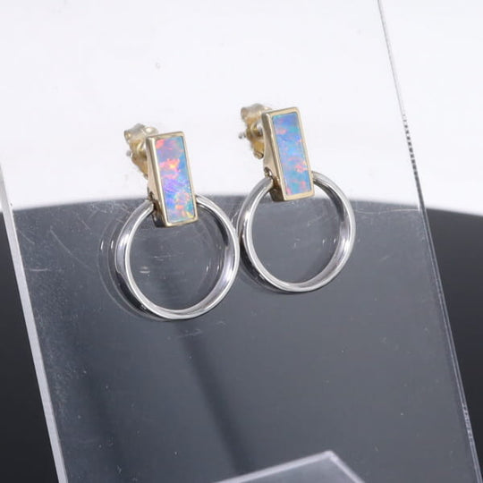 Opal Earrings Rectangle Inlaid Knocker Design Studs