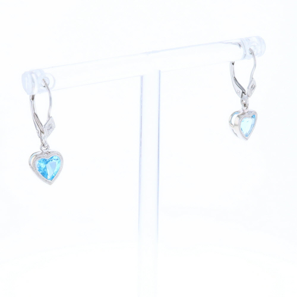 Blue Topaz Diamond Dangle Heart Earrings