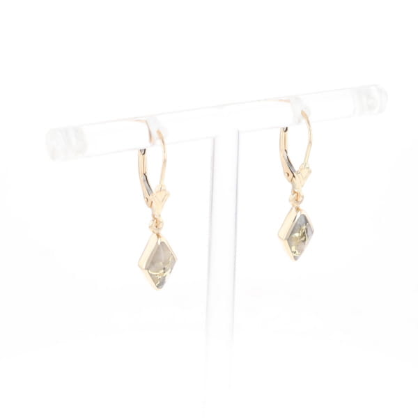 Gold Quartz Earrings Diamond Shape Inlaid Lever Backs G2