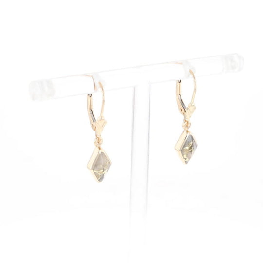 Gold Quartz Earrings Diamond Shape Inlaid Lever Backs G2