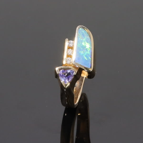Opal Rings Geometric Inlaid with Tanzanite and .08ctw Round Diamonds