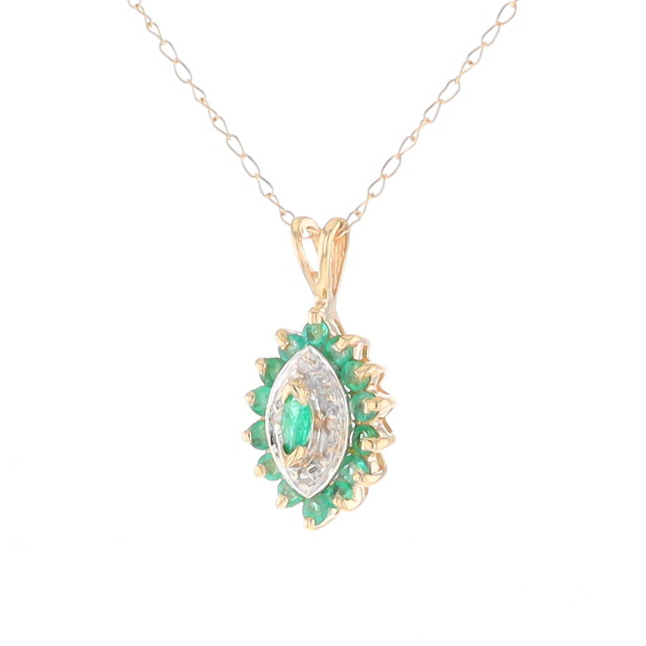 Marquise Cluster Emerald and Diamond Necklace