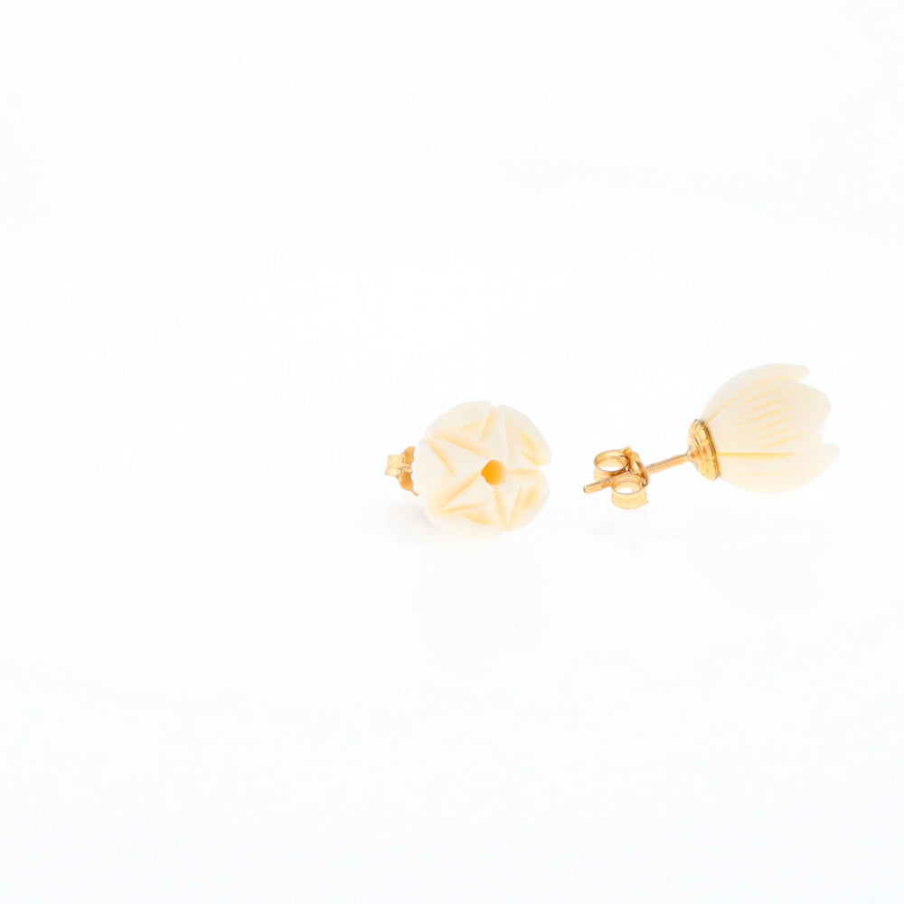 Carved Ivory Flower Stud Earrings