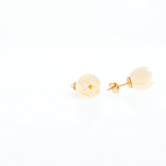 Carved Ivory Flower Stud Earrings