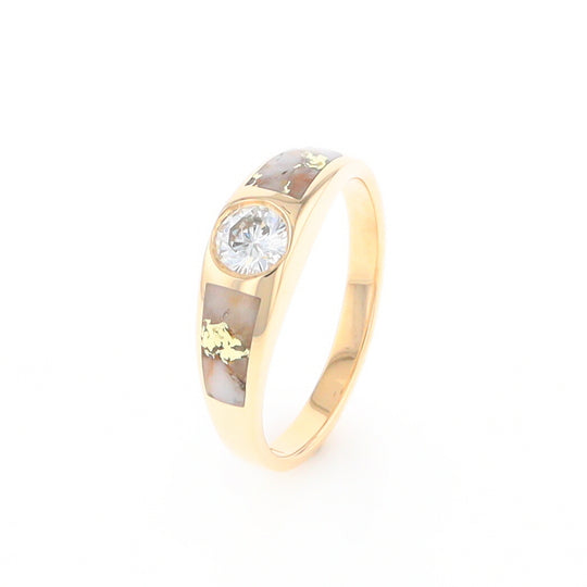 Gold Quartz Ring Double Sided Inlaid with a .61ct Round Diamond