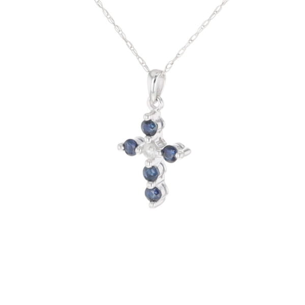 Small Blue Sapphire Cross Pendant