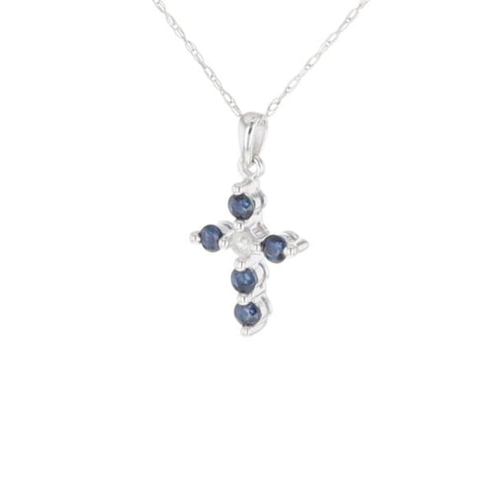 Small Blue Sapphire Cross Pendant