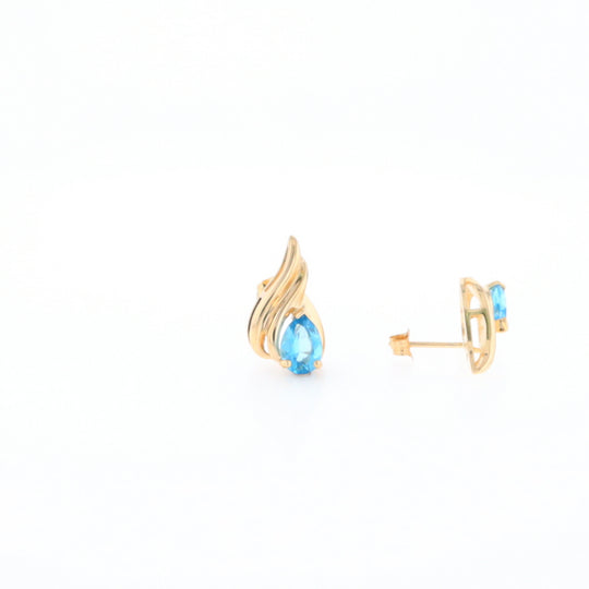 Blue Topaz Swirl Pear Stud Earrings