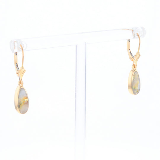 Gold Quartz Earrings Tear Drop Inlaid Lever Backs