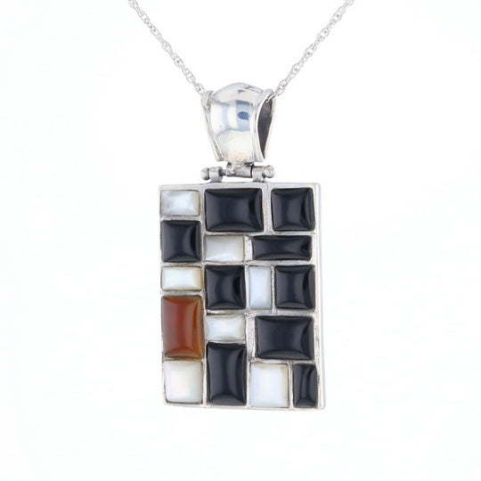 Onyx & Mother of Pearl Checkered Pendant