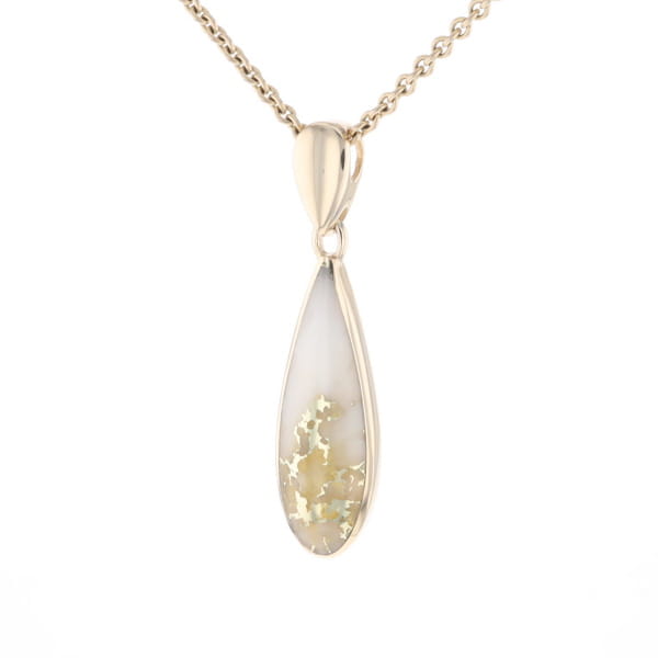 Gold Quartz Pendant Tear Drop Inlaid Design G2