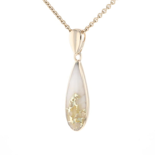 Gold Quartz Pendant Tear Drop Inlaid Design G2