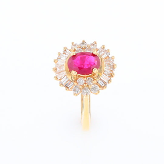 Oval Ruby Ring with Mixed Diamond Halo
