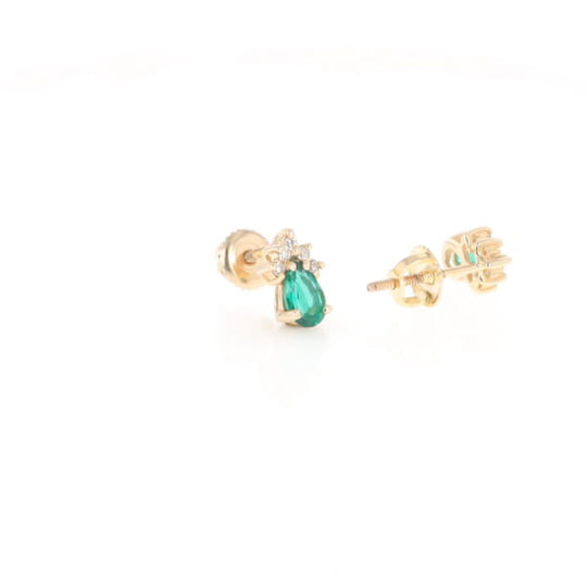 Synthetic Emerald Pear Shaped Earrings with Diamond Accents