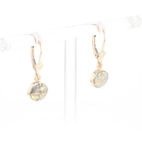 Gold Quartz Earrings Round Inlaid Design Lever Backs