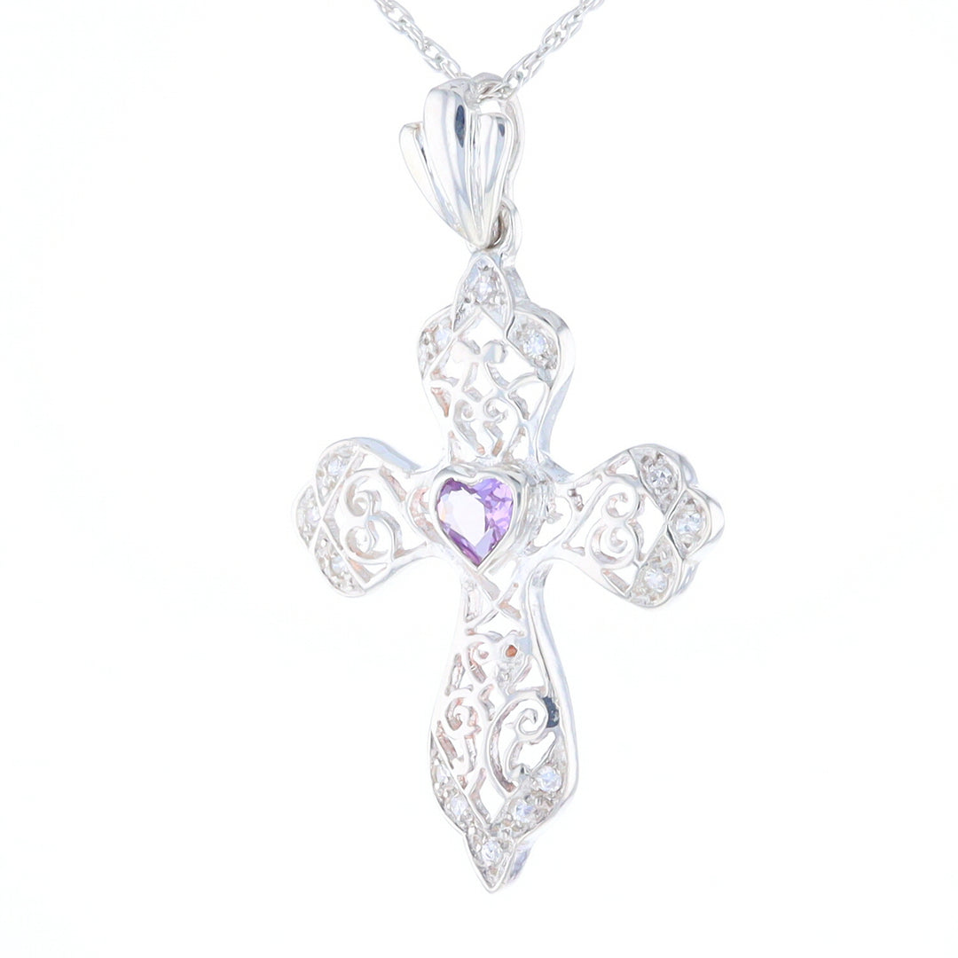 Heart Amethyst Cross Pendant