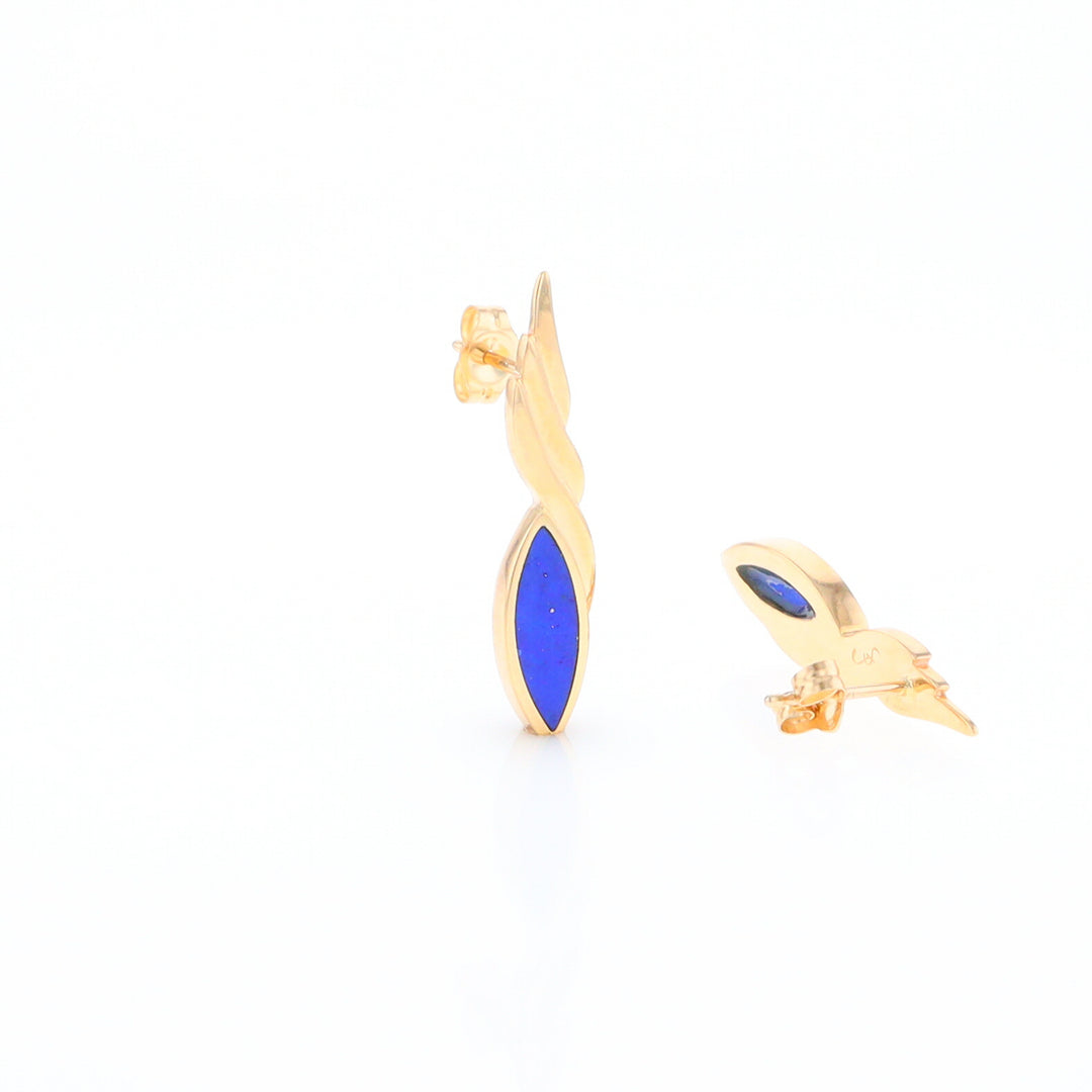 Marquise Lapis Swirl Design Inlaid Earrings
