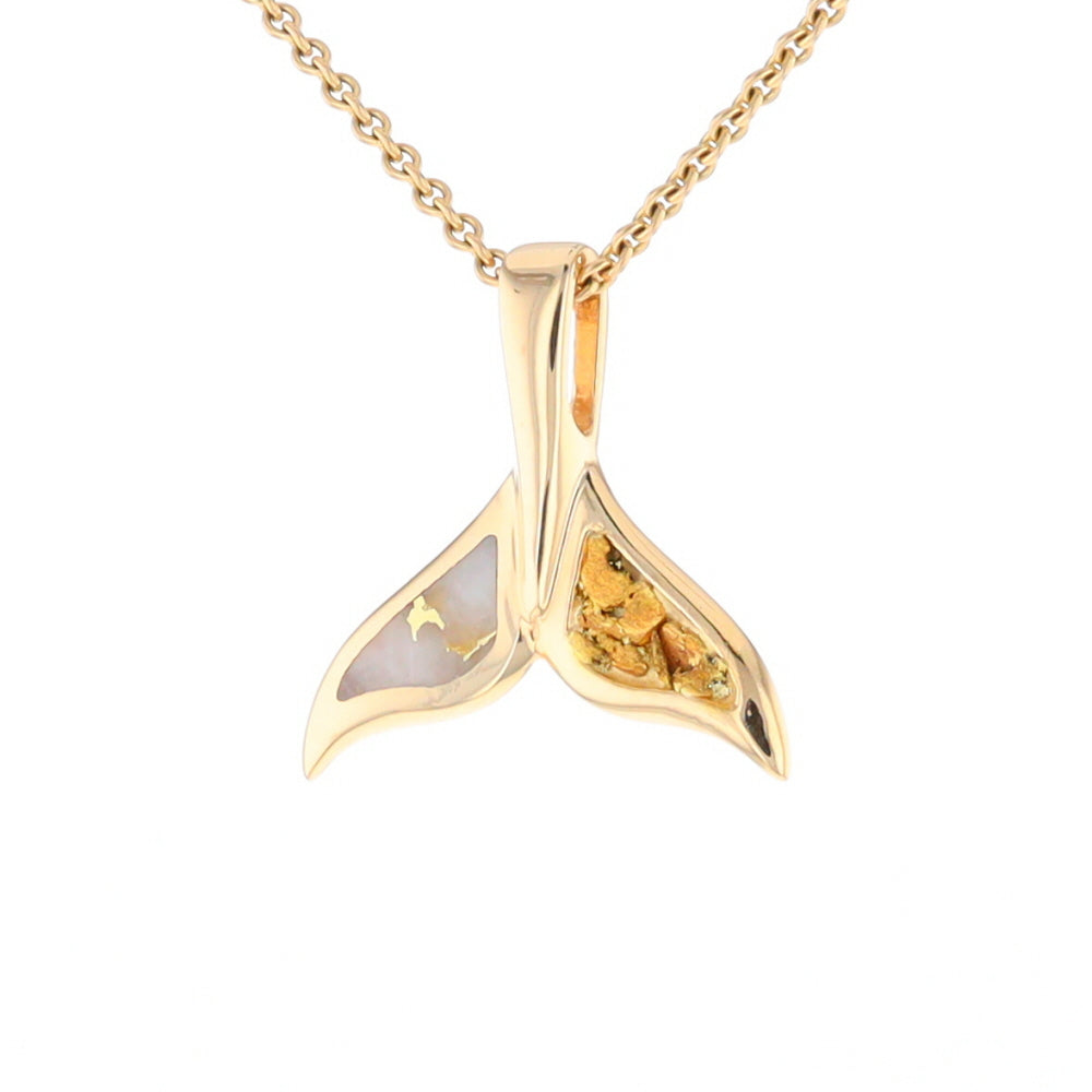 Whale Tail Necklaces Natural Gold Quartz and Nuggets Inlaid Pendant