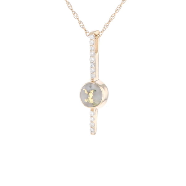 Diamond Bar Gold Quartz Round Inlaid Pendant G2