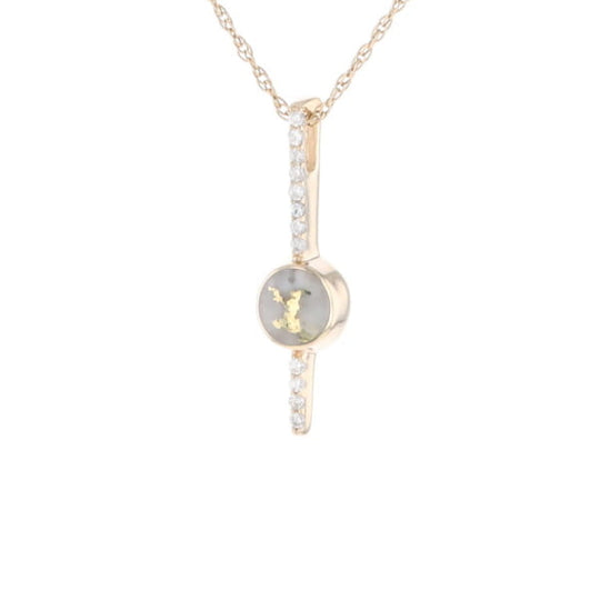 Diamond Bar Gold Quartz Round Inlaid Pendant G2