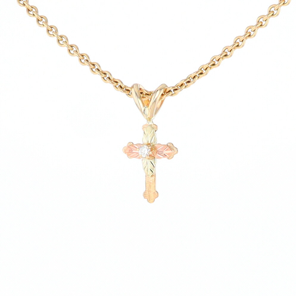 Black Hills Gold Diamond Cross Pendant