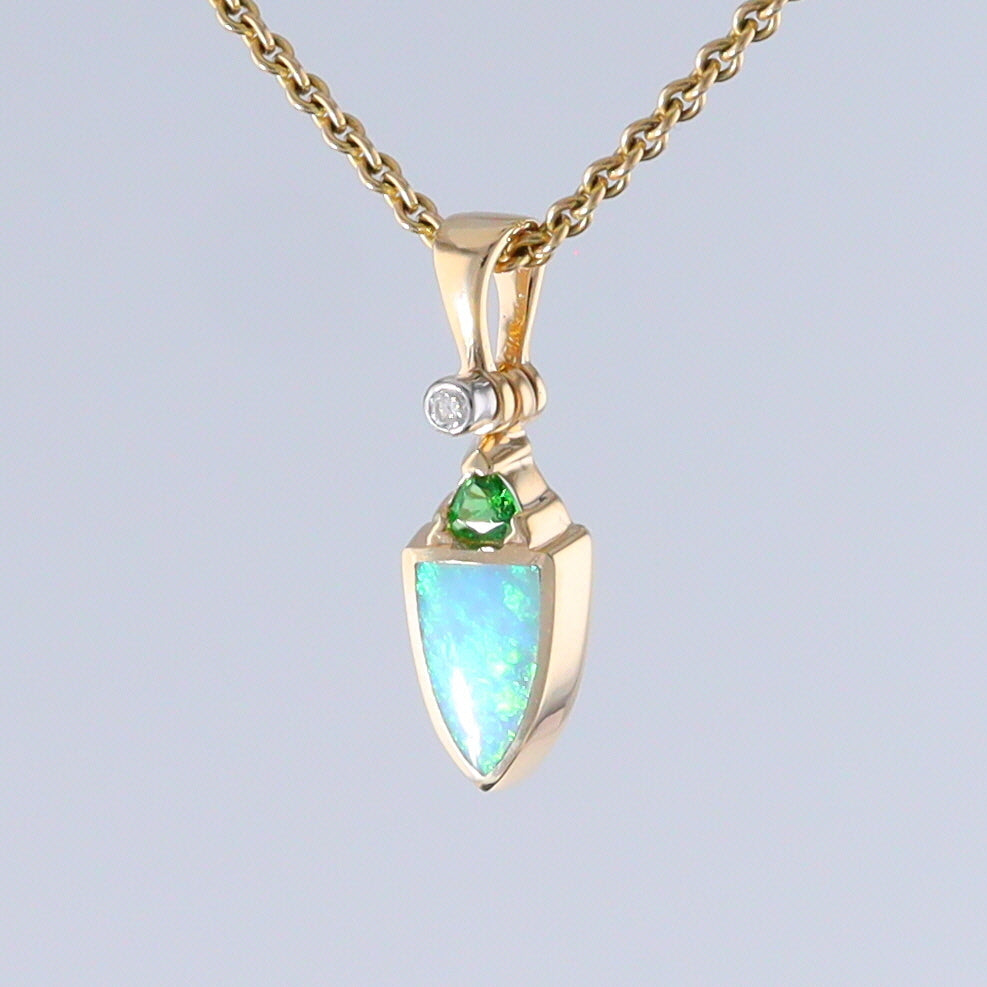 Opal Shield Pendant with Tsavorite