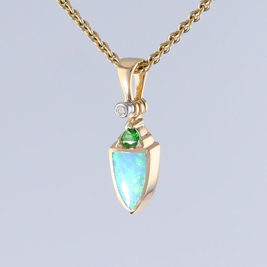 Opal Shield Pendant with Tsavorite