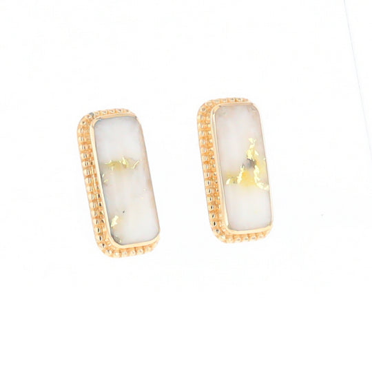 Gold Quartz Earrings Rectangle Inlaid Milgrain Design - G2