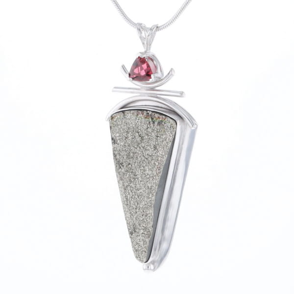 Druzy Quartz & Pink Trillion Tourmaline Necklace