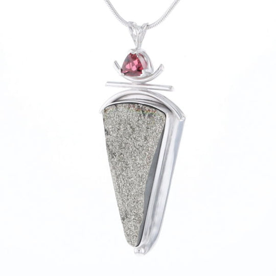 Druzy Quartz & Pink Trillion Tourmaline Necklace