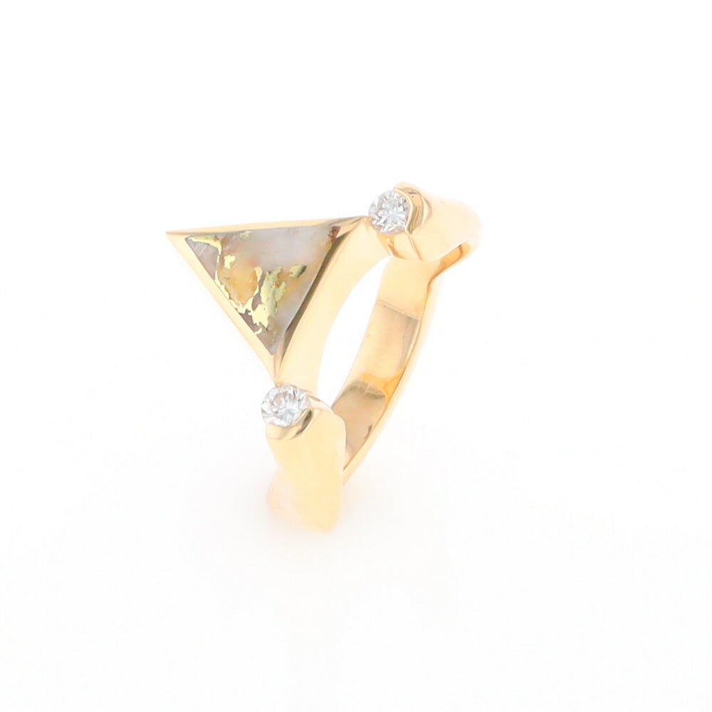 Gold Quartz Ring Triangle Inlaid Design With .14ctw Round Diamonds