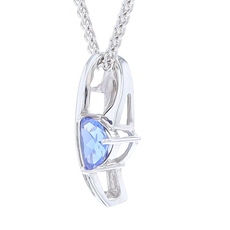 Synthetic Sapphire White Gold Ribbon Pendant with Diamond Accents