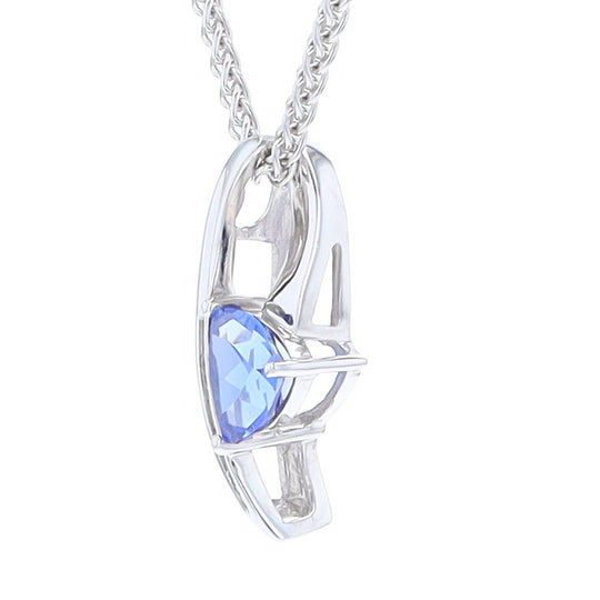 Synthetic Sapphire White Gold Ribbon Pendant with Diamond Accents