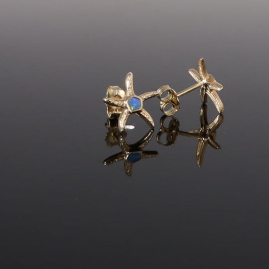 Opal Earrings Inlaid Realistic Star Fish Design Studs