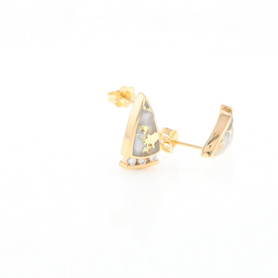 G2 Gold Quartz Earrings Triangle Shape Inlaid Design with .12ctw Diamonds