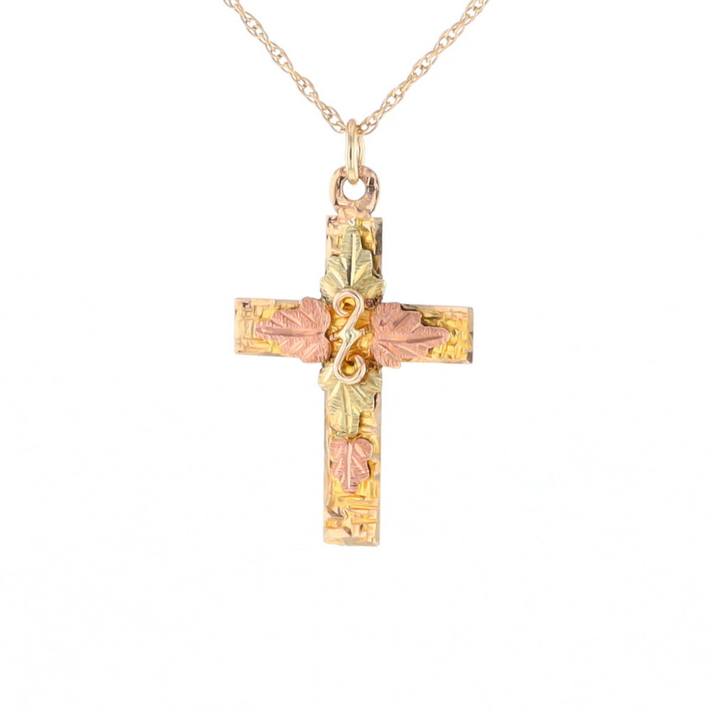 Black Hills Gold Green & Rose Leaf Cross