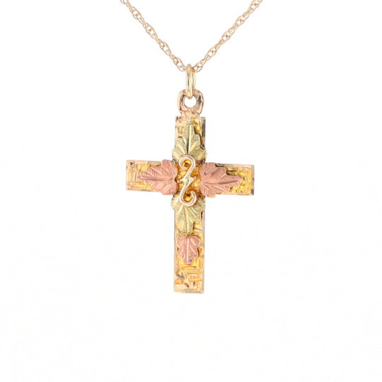 Black Hills Gold Green & Rose Leaf Cross