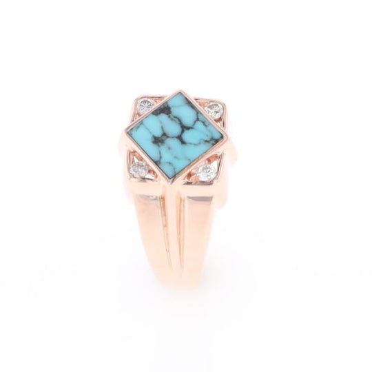 Natural Turquoise ring diamond shape inlaid design with .16ctw round diamonds