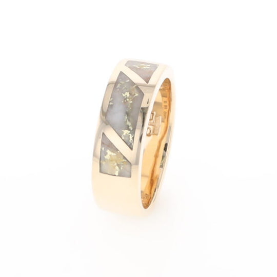 Gold Quartz Ring, 3 Section Inlaid Design
